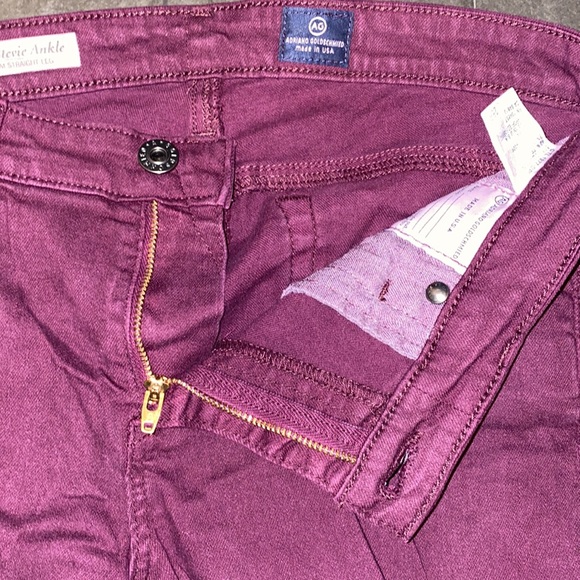 Ag Adriano Goldschmied Size 28R The Stevie Ankle Slim Straight Leg Burgundy Jean - Picture 13 of 16